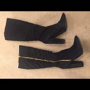 Just fab over the knee boot with gold zipper